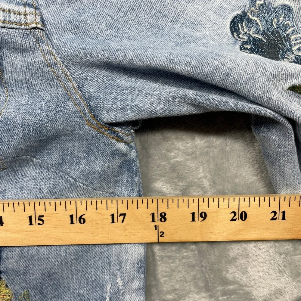 Zara Girls Embroidered Denim Jacket Light Wash Floral Bee Ladybug‎ Blue Size 14